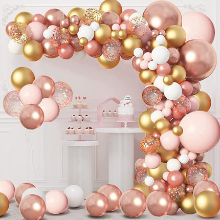 134 pcsRose Gold Balloons Garland Arch Kit, Rose Gold Pink White Confetti Balloons for Women Girls Princess Engagement Bridal