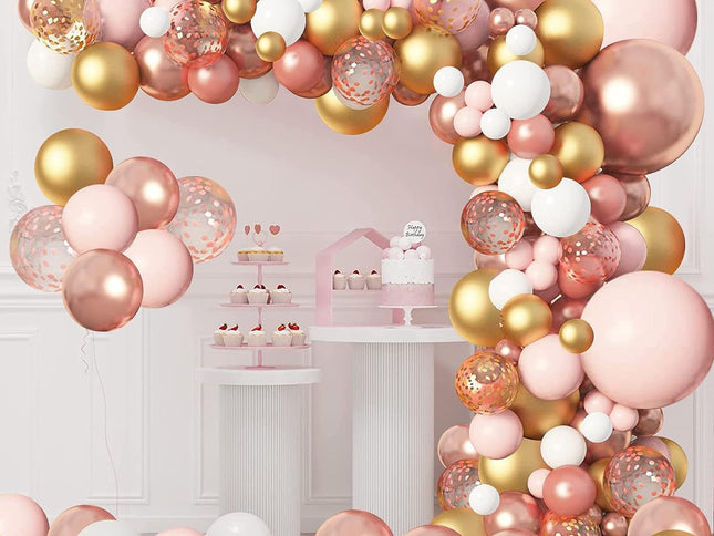 134 pcsRose Gold Balloons Garland Arch Kit, Rose Gold Pink White Confetti Balloons for Women Girls Princess Engagement Bridal