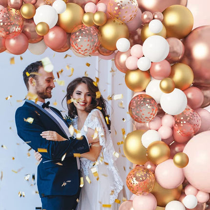 134 pcsRose Gold Balloons Garland Arch Kit, Rose Gold Pink White Confetti Balloons for Women Girls Princess Engagement Bridal
