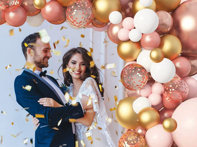 134 pcsRose Gold Balloons Garland Arch Kit, Rose Gold Pink White Confetti Balloons for Women Girls Princess Engagement Bridal