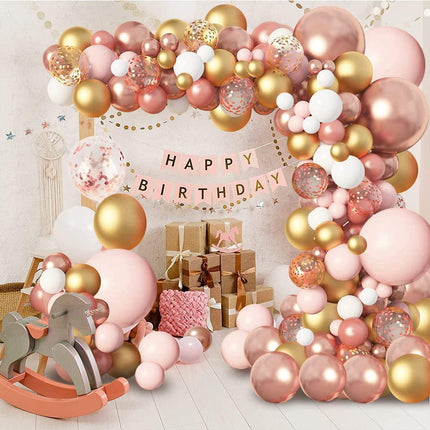 134 pcsRose Gold Balloons Garland Arch Kit, Rose Gold Pink White Confetti Balloons for Women Girls Princess Engagement Bridal