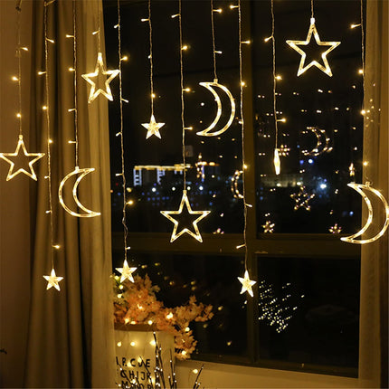 LEDs Curtain Lights, Fairy String Lights Moons and Stars LED Night Light for Home Decoration Party Star Moon Ramadan String Lights