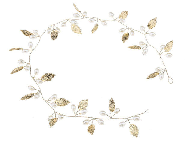(golden)Wedding Leaf Hair Vine Bridal Pearl Headpiece Headbands Gold Hair Accessories for Brides and Bridesmaids