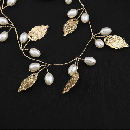 （golden）Wedding Leaf Hair Vine Bridal Pearl Headpiece Headbands Gold Hair Accessories for Brides and Bridesmaids