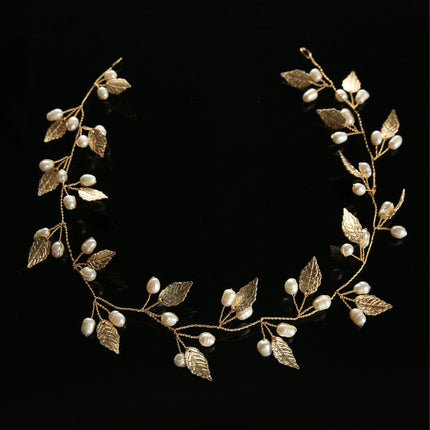 （golden）Wedding Leaf Hair Vine Bridal Pearl Headpiece Headbands Gold Hair Accessories for Brides and Bridesmaids