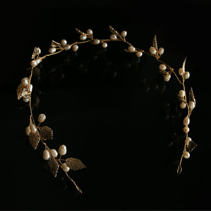 （golden）Wedding Leaf Hair Vine Bridal Pearl Headpiece Headbands Gold Hair Accessories for Brides and Bridesmaids