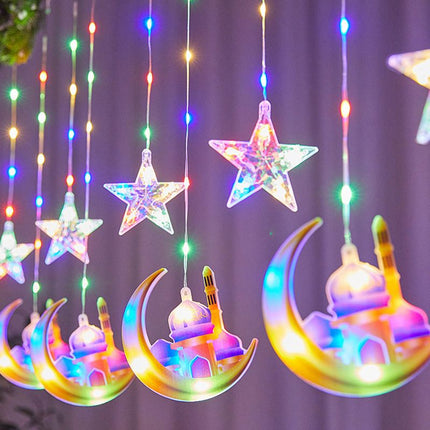 Lights Moon-Star Curtain Lights : 8 Modes Ramadan Decorations Curtain String Lights Fairy String Lights for Kids Bedroom Decor
