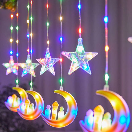 Lights Moon-Star Curtain Lights : 8 Modes Ramadan Decorations Curtain String Lights Fairy String Lights for Kids Bedroom Decor