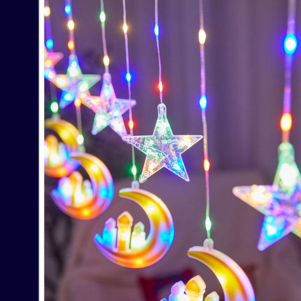 Lights Moon-Star Curtain Lights : 8 Modes Ramadan Decorations Curtain String Lights Fairy String Lights for Kids Bedroom Decor