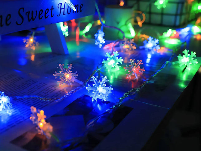 Christmas Lights Multicolor LED Multi Colored Snowflake String Lights Battery Operated Colorful Fairy Light for Bedroom Party Home