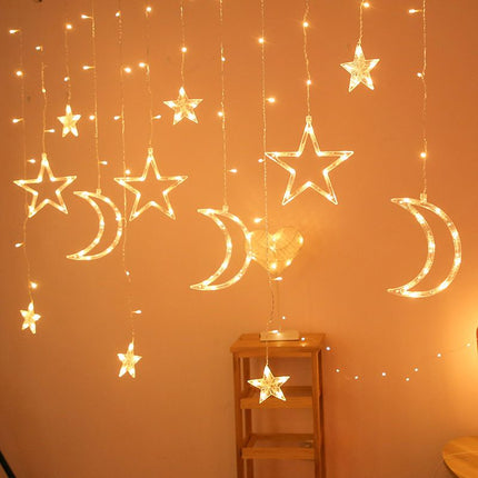 Curtain String Lights,Christmas Star Moon Curtain Lights -Xmas Ramadan Decorations Light -Curtain Home Festival Christmas