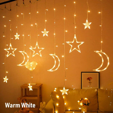 Curtain String Lights,Christmas Star Moon Curtain Lights -Xmas Ramadan Decorations Light -Curtain Home Festival Christmas