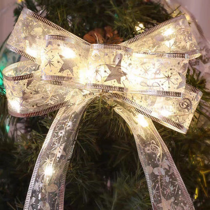 Easter Lights String Decorations Gold String Lights 26ft (2x13ft) 80 LED Lights with Wire Ribbon Bows Lights （gold and silver）