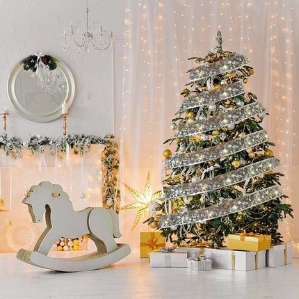 Easter Lights String Decorations Gold String Lights 26ft (2x13ft) 80 LED Lights with Wire Ribbon Bows Lights （gold and silver）