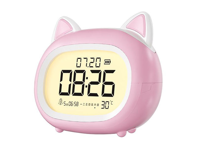 Kids Cat Digital Alarm Clock with Night Light & Sleep Training ‚Äì Date, Temperature & USB Port