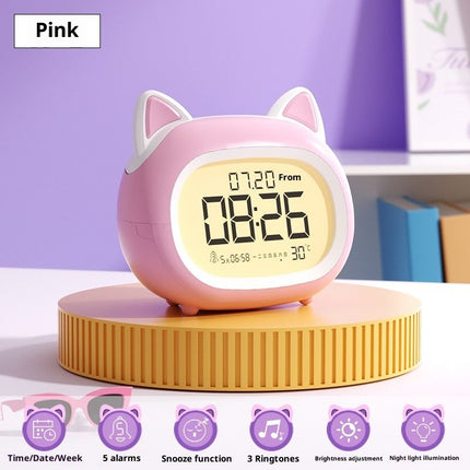 Kids Alarm Clock with Night Light for Kids, Small Digital Alarm Clocks for Bedrooms, Routine Builder, Cute Cat Alarm Clock with Sleep Training, Date & Day, Temperature, USB Port