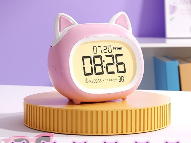Kids Cat Digital Alarm Clock with Night Light & Sleep Training ‚Äì Date, Temperature & USB Port