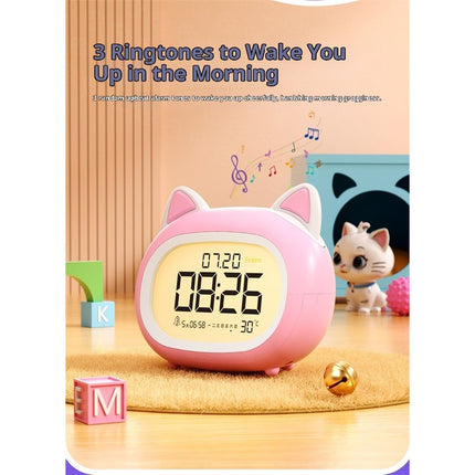 Kids Alarm Clock with Night Light for Kids, Small Digital Alarm Clocks for Bedrooms, Routine Builder, Cute Cat Alarm Clock with Sleep Training, Date & Day, Temperature, USB Port