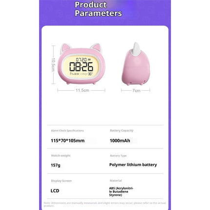 Kids Alarm Clock with Night Light for Kids, Small Digital Alarm Clocks for Bedrooms, Routine Builder, Cute Cat Alarm Clock with Sleep Training, Date & Day, Temperature, USB Port