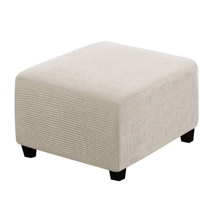 Square for Living Room Foot Stool Stretch Covers to Fit Foot Rest, Thick Checked Jacquard Fabric with Elastic Bottom (natural color)