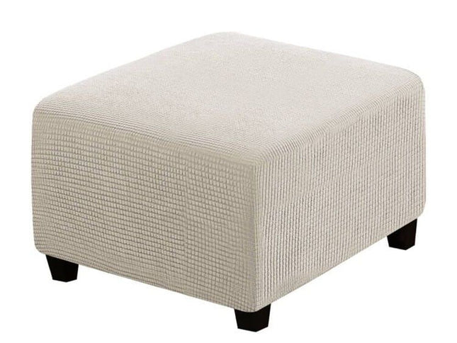 Square for Living Room Foot Stool Stretch Covers to Fit Foot Rest, Thick Checked Jacquard Fabric with Elastic Bottom (natural color)