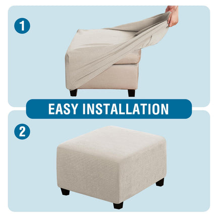 Square for Living Room Foot Stool Stretch Covers to Fit Foot Rest, Thick Checked Jacquard Fabric with Elastic Bottom (natural color)