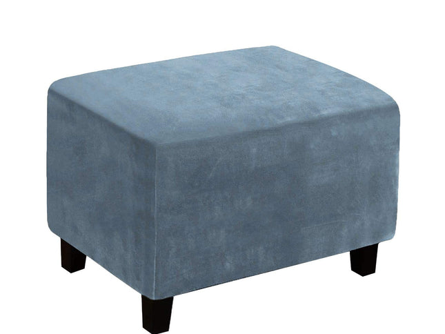Stretch Rectangle  of Foot Stool for Living Room, Folding Storage Furniture Protector with Elastic Bottom, Machine Washable(Gray Blue, L)