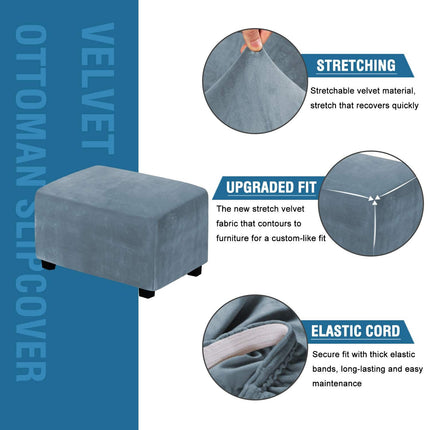 Stretch Rectangle  of Foot Stool for Living Room, Folding Storage Furniture Protector with Elastic Bottom, Machine Washable(Gray Blue, L)