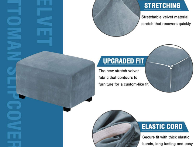 Stretch Rectangle  of Foot Stool for Living Room, Folding Storage Furniture Protector with Elastic Bottom, Machine Washable(Gray Blue, L)