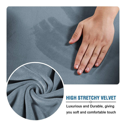 Stretch Rectangle  of Foot Stool for Living Room, Folding Storage Furniture Protector with Elastic Bottom, Machine Washable(Gray Blue, L)