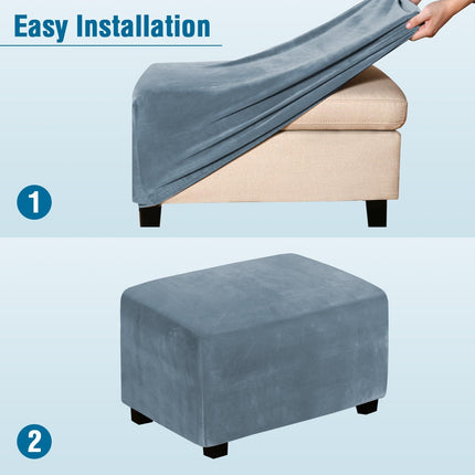 Stretch Rectangle  of Foot Stool for Living Room, Folding Storage Furniture Protector with Elastic Bottom, Machine Washable(Gray Blue, L)