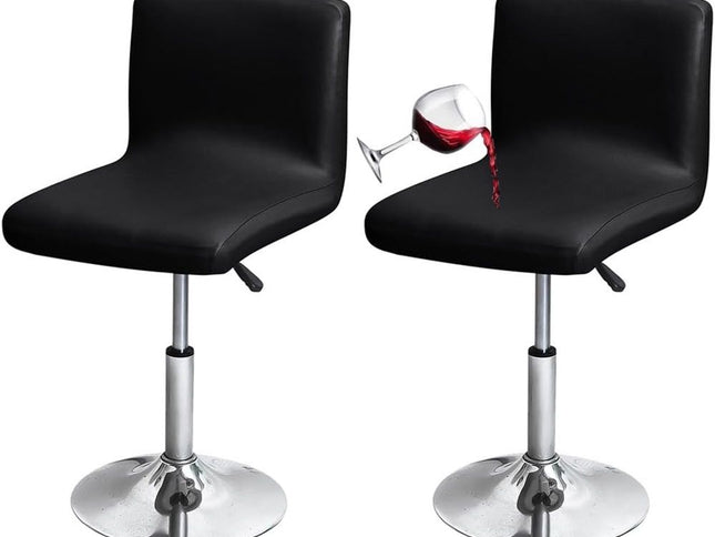 Waterproof Stretch PU Bar Stool Covers with Back ‚Äì Set of 2, Black