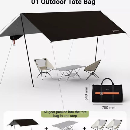black Canopy Version-Canopy+Folding Table+2 Moon Chairs