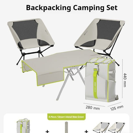 Green 4-Piece Set-Bag+Aluminum Table Frame+2 Moon Chairs