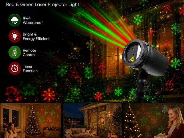 Outdoor Waterproof Red Green Laser Projector Light, Multi Pattern Christmas Halloween Yard Lamp, Nice Holiday Gift