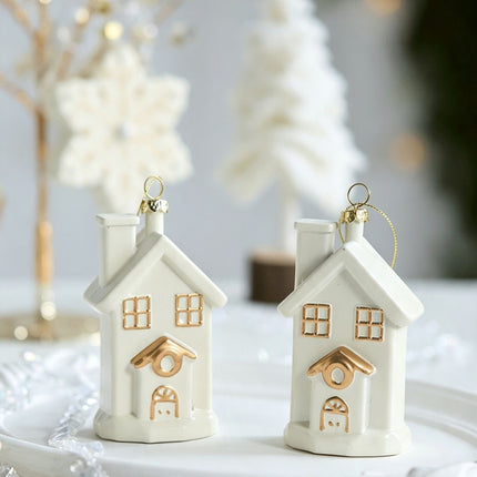 White & Gold 6 Pieces Assorted Hanging Ornament Set, Mixed Designs For Christmas & Halloween Scene Decoration