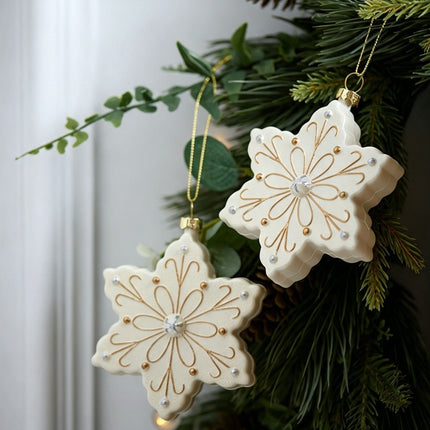 White & Gold 6 Pieces Assorted Hanging Ornament Set, Mixed Designs For Christmas & Halloween Scene Decoration
