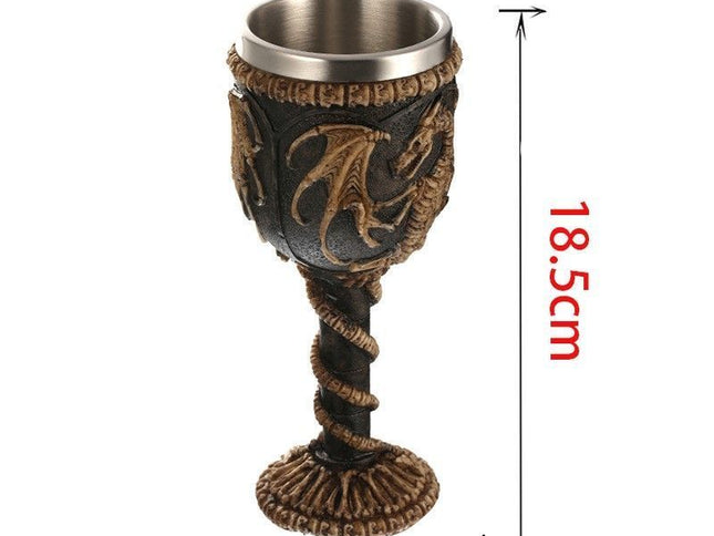Resin Dragon Pattern Wine Goblet 2 PCS, Embossed Sculpted Cup With Stainless Steel Insert, Desktop Ornament for Christmas & Halloween Gathering