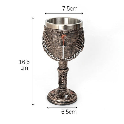 Resin Retro Engraved Pattern Goblet 2 PCS, Stainless Steel Inner Insert, Vintage Style Table Ornament for Christmas & Halloween Celebration