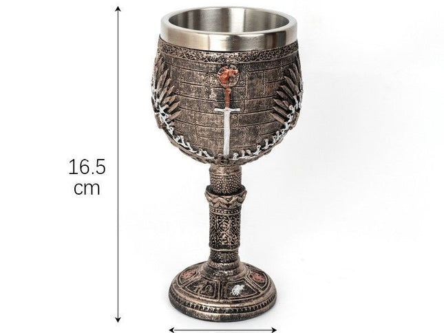 Resin Retro Engraved Pattern Goblet 2 PCS, Stainless Steel Inner Insert, Vintage Style Table Ornament for Christmas & Halloween Celebration
