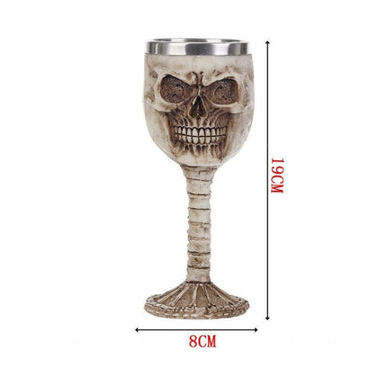 Resin Full Skull Sculpted Goblet 2 PCS, Bone‑textured Stem, Stainless Steel Inner Cup for Christmas & Halloween Home Party Decoration
