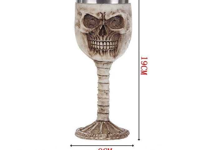 Resin Full Skull Sculpted Goblet 2 PCS, Bone‑textured Stem, Stainless Steel Inner Cup for Christmas & Halloween Home Party Decoration