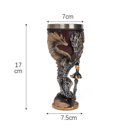 Resin Dragon Figurine Wine Goblet 2 PCS, Embossed Dragon Sculpture, Stainless Steel Liner, Decor Drinkware for Christmas & Halloween Party