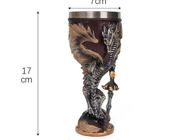 Resin Dragon Figurine Wine Goblet 2 PCS, Embossed Dragon Sculpture, Stainless Steel Liner, Decor Drinkware for Christmas & Halloween Party