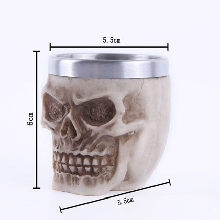 Resin Skull‑Shaped Drinking Cup Without Stem 2 PCS, Skull Bowl Container With Stainless Steel Liner, Ornament for Christmas & Halloween
