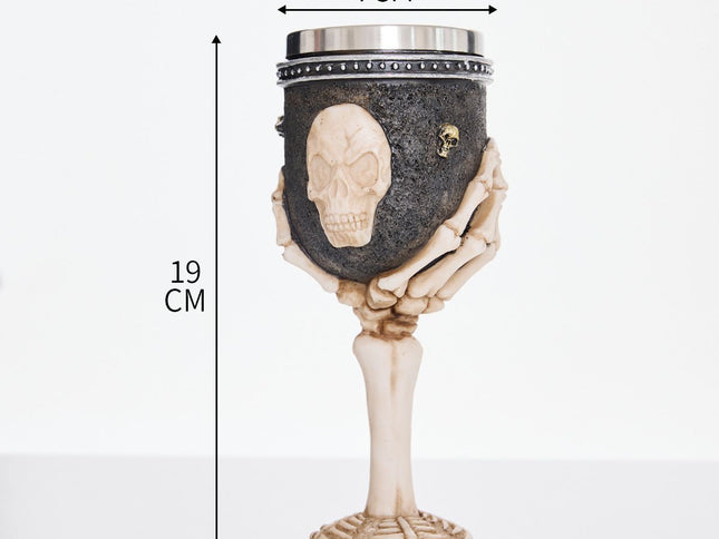Resin Skeleton Hand Holding Skull Goblet 2 PCS, 3D Sculpted Resin Cup, Stainless Steel Inner Insert for Christmas & Halloween Theme Decor