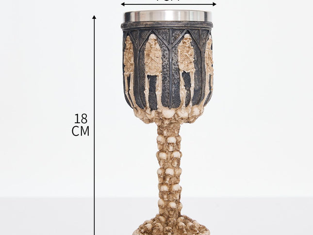 Resin Antique Carved Pattern Goblet 2 PCS, Vintage Relief Sculpture Cup, Stainless Steel Inner Insert, Table Decor for Christmas & Halloween