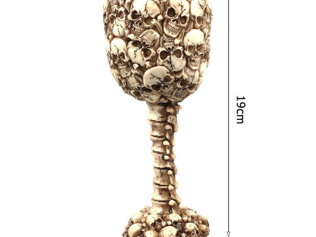 Resin Stacked-Skulls Decorated Goblet 2 PCS, Full-surface Skull Embossing, Stainless Steel Inner Cup for Christmas & Halloween Party Display