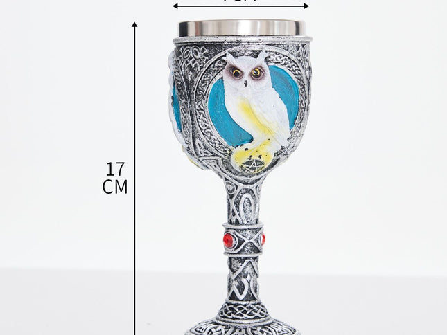 Resin Owl Emblem Gothic Goblet 2 PCS, Pattern‑carved Resin Cup, Stainless Steel Liner, Novelty Tableware for Christmas & Halloween Celebration