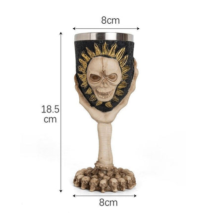 Resin Sun‑Framed Skull Goblet 2 PCS, Retro Relief Sculpted Cup, Stainless Steel Inner Insert, Desktop Ornament for Christmas & Halloween